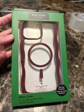 kate spade White iPhone 16 Pro Max Case with Brown Wavy Trim